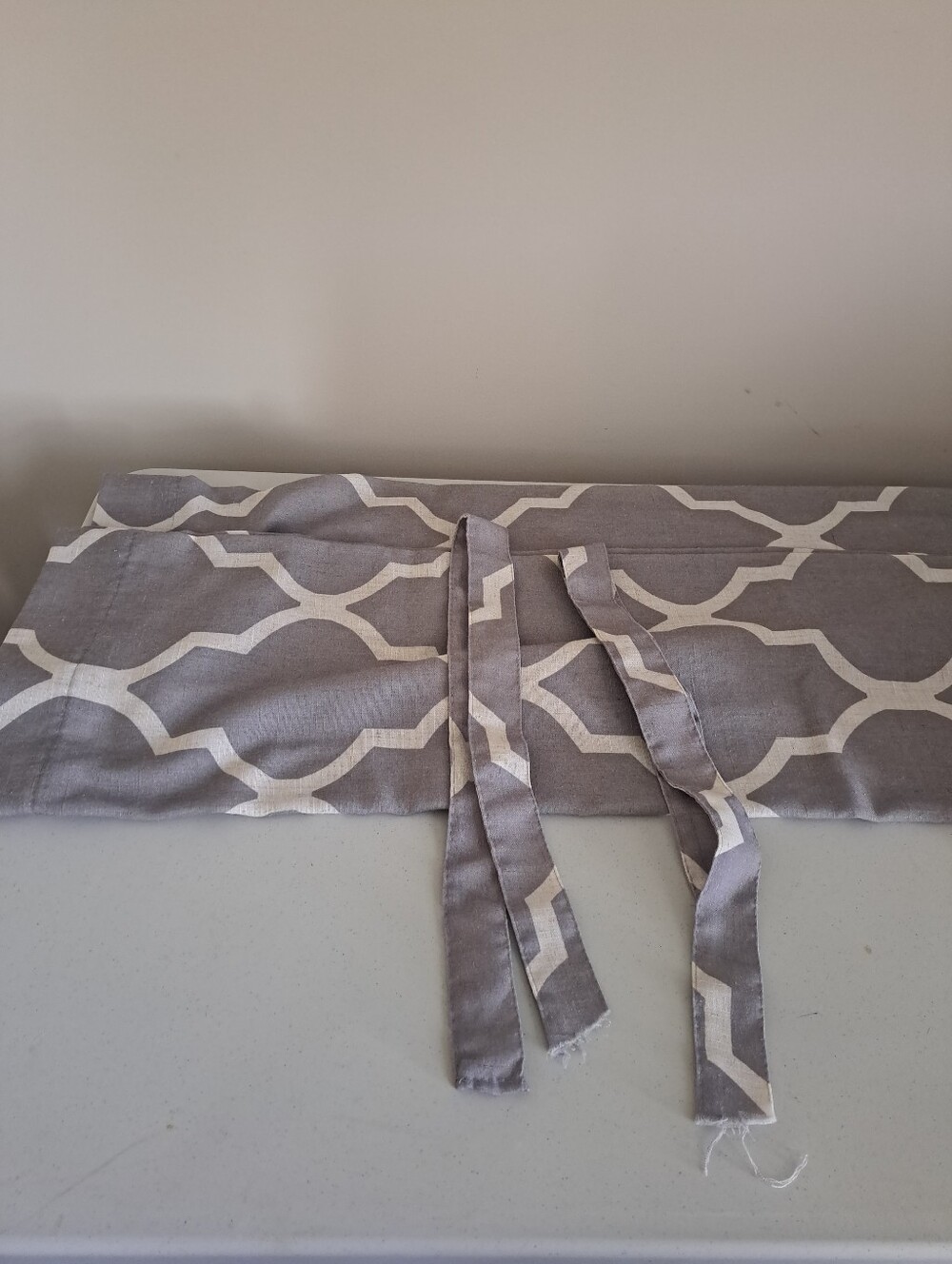 Gray and White Geometric Tie-Back Valance